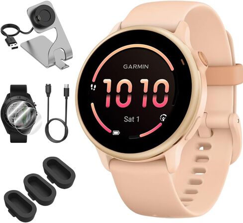 Garmin 010-02985-01 Vivoactive 6 Health & Fitness GPS Smartwatch ، عظم مع حزمة شريط السيليكون مع Deco Essentials شحن Dock ، شاحن USB من النوع C in Saudi Arabia