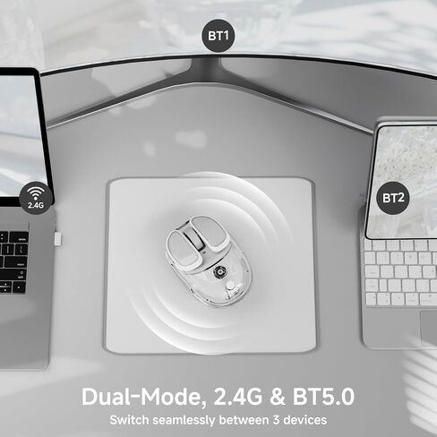 Wireless Clear Mouse Dual Mode Bluetooth & 2.4G, Silent Cute Mice-Silver in Kuwait