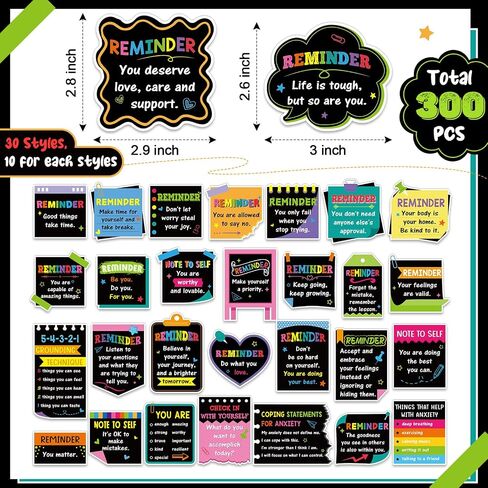 300 PCS ملصقات الصحة العقلية ديكور إيجابي ديكور التأكيد ملهمة تحفيزية تشجيع العناية بالاقتباس الشارات لطلاب زجاجة ماء الكمبيوتر المحمول المراهقين للموظفين (السبورة) in Saudi Arabia