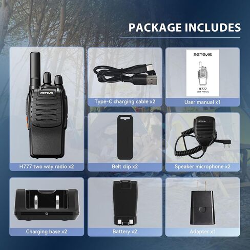 Retevis H-777 Rechargeable Walkie Talkies with Speaker Mic, Long Range 2 Way Radios, Portable FRS Two Way Radios with LED Flashlight(Black, 2 Pack) in Saudi Arabia