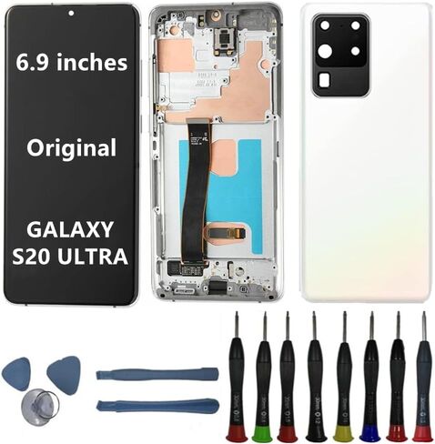 6.9 "amoled أصلي لـ Samsung Galaxy S20 Ultra Display Disposit Digitizer Assembly S20ULTRA 5G SM-SM-G988U SM-G988U1 SM-G988B شاشة (مع إطار أسود + COVE + أدوات) in Kuwait