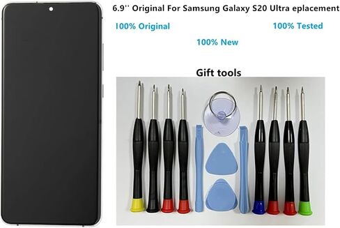 6.9 "amoled أصلي لـ Samsung Galaxy S20 Ultra Display Disposit Digitizer Assembly S20ULTRA 5G SM-SM-G988U SM-G988U1 SM-G988B شاشة (مع إطار أسود + COVE + أدوات) in Kuwait