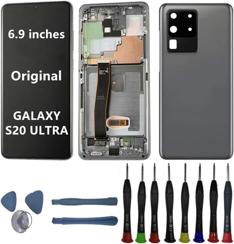 6.9 "amoled أصلي لـ Samsung Galaxy S20 Ultra Display Disposit Digitizer Assembly S20ULTRA 5G SM-SM-G988U SM-G988U1 SM-G988B شاشة (مع إطار أسود + COVE + أدوات) in Kuwait