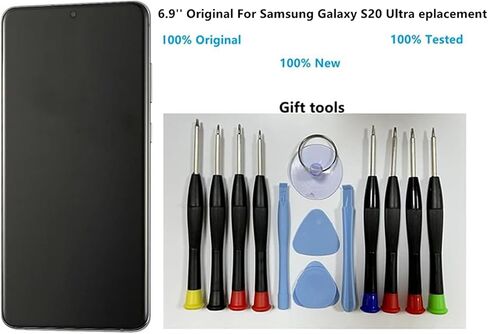 6.9 "amoled أصلي لـ Samsung Galaxy S20 Ultra Display Disposit Digitizer Assembly S20ULTRA 5G SM-SM-G988U SM-G988U1 SM-G988B شاشة (مع إطار أسود + COVE + أدوات) in Kuwait