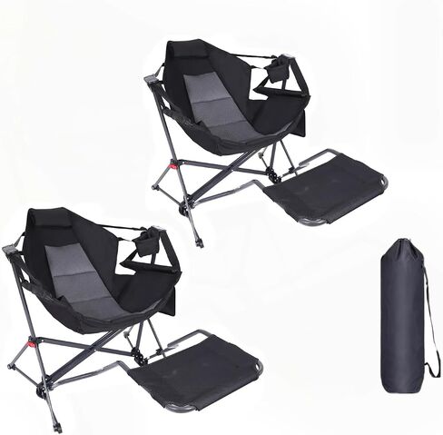 Hammock Chair, Hammock Camping Chair with Removable Footrest, Rocking Chair Outdoor, Camping Chair Swing, Hammock with Stand, Carry Bag, Cup Holder (2 Pack) in Kuwait