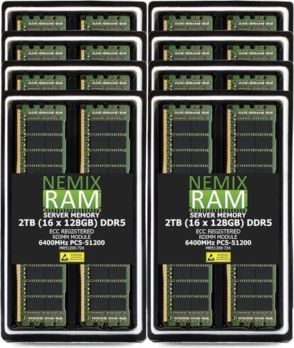 NEMIX RAM 512GB (4x128GB) DDR5 6400MHz PC5-51200 CL52 2RX4 1.1V 288-PIN ecc rdimm مجموعة ذاكرة الخادم المسجلة in Kuwait