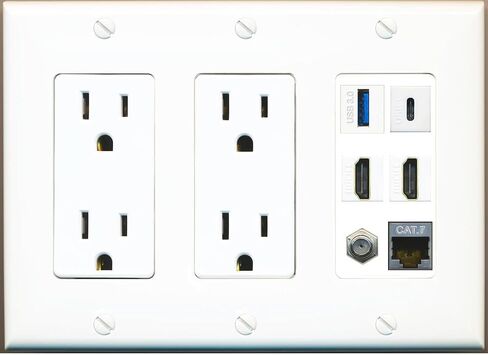 RiteAV USB 3 USB C 2 HDMI Coax Cat7 Wall Plate - 3G Dual Outlet [Black/Black] in Saudi Arabia