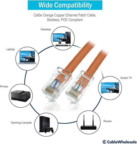 CableWholesale Cat5e Ethernet Cable, 24AWG Network Cable with RJ45 Gold Plated Connector, 4 Pair Stranded Bare Copper, Bootless Unshielded Twisted Pair (UTP) Internet Patch Cable, 14 Foot, Orange in Saudi Arabia