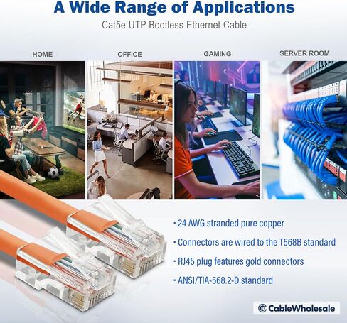CableWholesale Cat5e Ethernet Cable, 24AWG Network Cable with RJ45 Gold Plated Connector, 4 Pair Stranded Bare Copper, Bootless Unshielded Twisted Pair (UTP) Internet Patch Cable, 14 Foot, Orange in Saudi Arabia