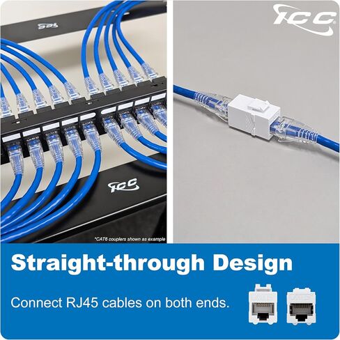 ICC CAT5e RJ45 Inline Keystone Coupler, 8P8C Female-to-Female Jack, Feed-Through PCB Module for Wall Plates & Patch Panels, UL Listed, Black, 10-Pack in Saudi Arabia