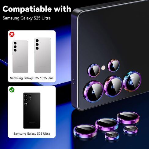 Hoerrye for Samsung Galaxy S25 Ultra Camera Lens Protector - Case-Friendly,Ultra-HD 9H Tempered Glass Screen Protector, Anti-Scratch, Space Titanium Military-Grade Drop Protection, Colorful in Kuwait
