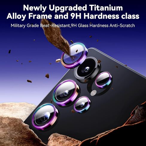 Hoerrye for Samsung Galaxy S25 Ultra Camera Lens Protector - Case-Friendly,Ultra-HD 9H Tempered Glass Screen Protector, Anti-Scratch, Space Titanium Military-Grade Drop Protection, Colorful in Kuwait