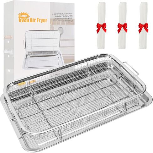 Air Fryer Basket for Oven, 15.5"x 11.6" Air Fryer Tray and Pan with 100 PCS Parchment Papers, Stainless Steel Non-stick Oven Air Fryer Basket for Cooking Baking and Crispy Foods in Saudi Arabia