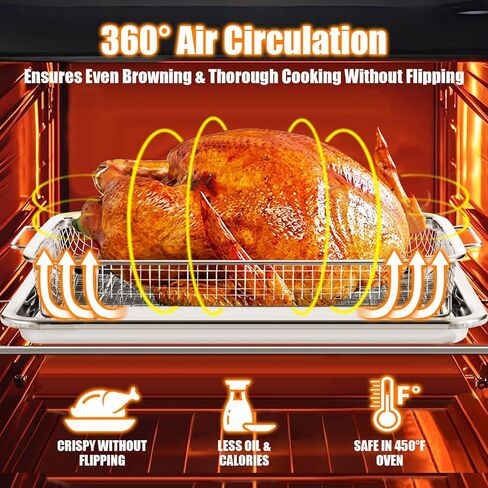 Air Fryer Basket for Oven, 15.5"x 11.6" Air Fryer Tray and Pan with 100 PCS Parchment Papers, Stainless Steel Non-stick Oven Air Fryer Basket for Cooking Baking and Crispy Foods in Saudi Arabia