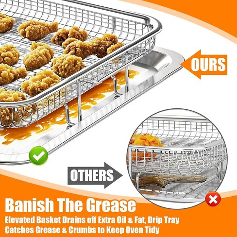 Air Fryer Basket for Oven, 15.5"x 11.6" Air Fryer Tray and Pan with 100 PCS Parchment Papers, Stainless Steel Non-stick Oven Air Fryer Basket for Cooking Baking and Crispy Foods in Saudi Arabia