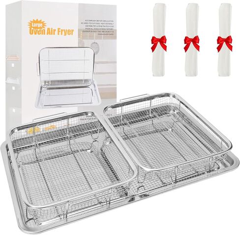 سلة مقلاة الهواء للفرن ، و 15.5 "× 11.6" صينية مقلاة الهواء وعموم مع 100 PCS ورقات بارشمنت ، وسلة هواء من الفولاذ المقاوم للصدأ غير لاصقة لطهي الخبز والأطعمة المقرمشة in Kuwait