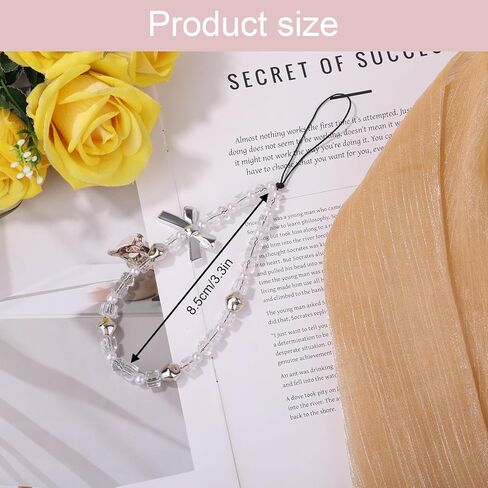 Pearl Phone Charm Strap, Cute Y2K Pearl Bow-Knot Beaded Mobile Phone Wristband for Wallets Cameras Keychains Backpacks Accessories in Saudi Arabia