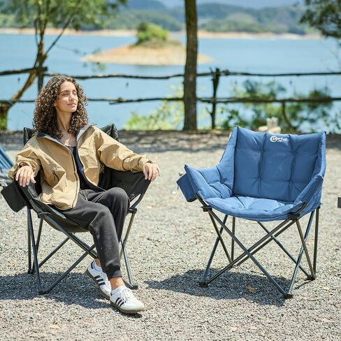Portal Oversized Padded Camping Chair,350 lbs Folding Chairs Outdoor,Blue in Kuwait