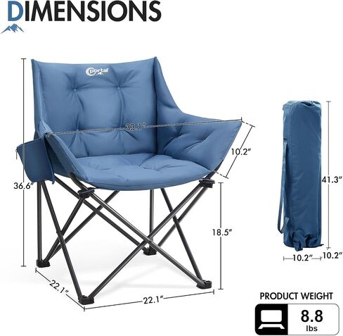 Portal Oversized Padded Camping Chair,350 lbs Folding Chairs Outdoor,Blue in Kuwait