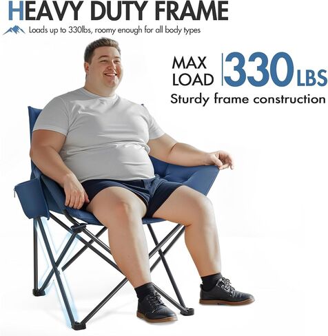 Portal Oversized Padded Camping Chair,350 lbs Folding Chairs Outdoor,Blue in Kuwait