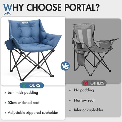 Portal Oversized Padded Camping Chair,350 lbs Folding Chairs Outdoor,Blue in Kuwait
