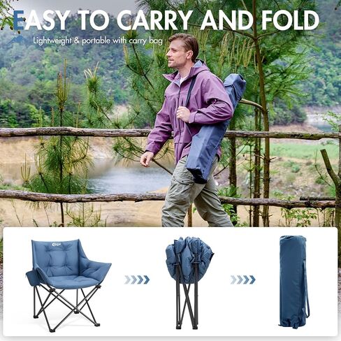 Portal Oversized Padded Camping Chair,350 lbs Folding Chairs Outdoor,Blue in Kuwait