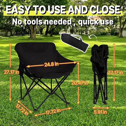 COSY105CMoon Chair Camping Chair Portable Folding Lounge Chair Lightweight Outdoor Recliner 265lbs Capacity Oxford Fabric & Aluminum Frame Includes Carry Bag for Beach Fishing Travel (Black) in Saudi Arabia