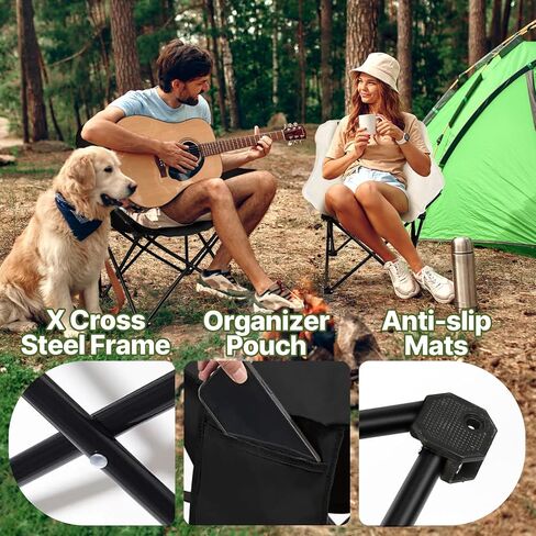COSY105CMoon Chair Camping Chair Portable Folding Lounge Chair Lightweight Outdoor Recliner 265lbs Capacity Oxford Fabric & Aluminum Frame Includes Carry Bag for Beach Fishing Travel (Black) in Saudi Arabia
