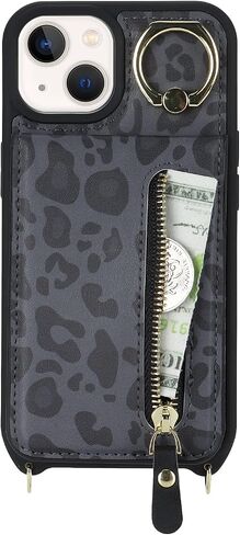 بالنسبة لـ iPhone 13 Mini Phone Case مع حامل البطاقة وحزام للنساء ، حقيبة Crossbody مع حلقة محفظة Stand Stand Szipper لمحفظة Apple13Mini - الفهد الأبيض in Kuwait