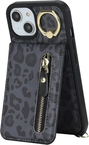 بالنسبة لـ iPhone 13 Mini Phone Case مع حامل البطاقة وحزام للنساء ، حقيبة Crossbody مع حلقة محفظة Stand Stand Szipper لمحفظة Apple13Mini - الفهد الأبيض in Kuwait