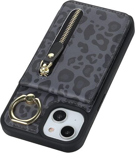 بالنسبة لـ iPhone 13 Mini Phone Case مع حامل البطاقة وحزام للنساء ، حقيبة Crossbody مع حلقة محفظة Stand Stand Szipper لمحفظة Apple13Mini - الفهد الأبيض in Kuwait