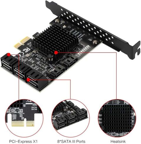 Expansion Card with Low Profile Bracket, 8 Port SATA 3.0 PCI Express Expansion Card PCI-E Controller 6G Adapter for HDD Accessory in Saudi Arabia