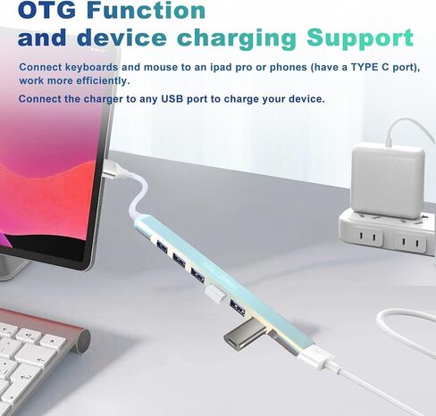 USB C to USB Hub Multiport Adapter, Aluminum 4 Ports USB C Splitter for Laptop,for MacBook Pro/Air, iPad Pro, Dell, Chromebook Keyboard, Mouse, HDD in Kuwait