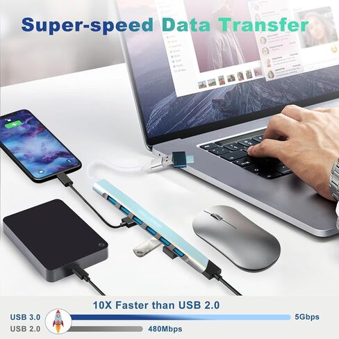 USB C to USB Hub Multiport Adapter, Aluminum 4 Ports USB C Splitter for Laptop,for MacBook Pro/Air, iPad Pro, Dell, Chromebook Keyboard, Mouse, HDD in Kuwait