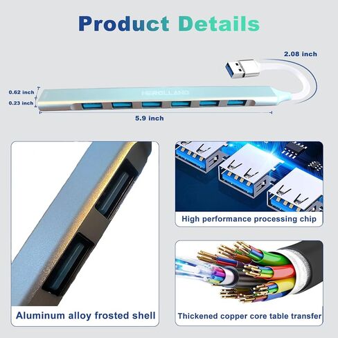 USB C to USB Hub Multiport Adapter, Aluminum 4 Ports USB C Splitter for Laptop,for MacBook Pro/Air, iPad Pro, Dell, Chromebook Keyboard, Mouse, HDD in Kuwait