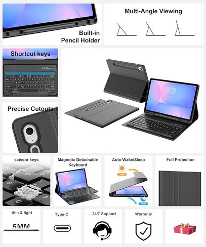 Keyboard Case for Samsung Galaxy Tab S10 FE+ Plus 13.1'' 2025, Detachable Galaxy Tablet S10FE+ Case with Keyboard 13.1inch, Protective Cover with S Pen Holder for Samsung Tab S10FE Plus Keypad, Black in Kuwait