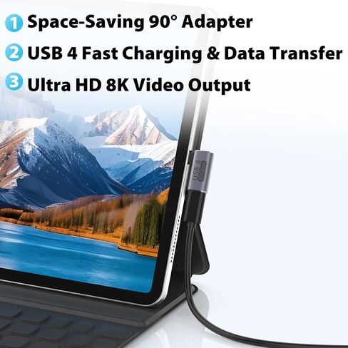 USB C محول الزاوية اليمنى PD 240W لـ Thunderbolt 4/3 ، الزاوية اليمنى 90 درجة USB C ذكر إلى Extender Extender 40GBPS DATA USB4 in Kuwait