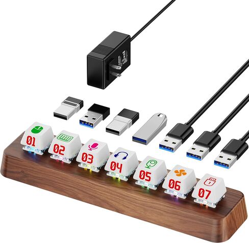 7-Port USB 3.0 Powered Hub ، إضاءة RGB ، دعم مفتاح Cherry MX القابل للتشغيل الساخن ، سرعة 5 جيجابت في الثانية ، يشمل محول الطاقة 12V/2A ، Walnut Wood Cyberpunk USB Dock-FU0724 in Kuwait