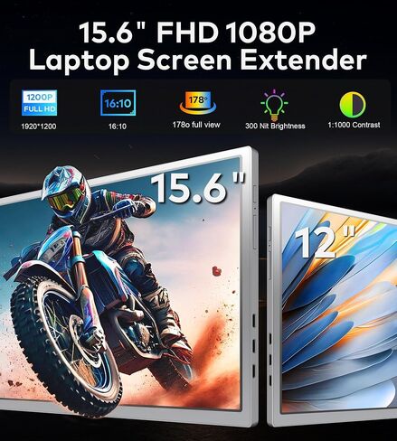 موسع شاشة الكمبيوتر المحمول ، 15.6 "FHD 1080P IPS جهاز محمول لجهاز الكمبيوتر المحمول ، موسع مراقب مزدوج لـ 13" -17.3 "أجهزة الكمبيوتر المحمولة ، متوافقة مع MacOs ، Windows in Saudi Arabia