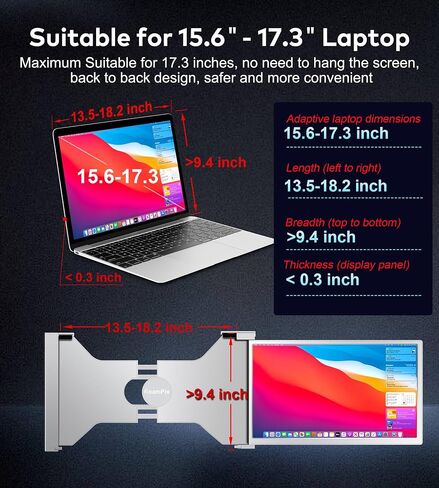 موسع شاشة الكمبيوتر المحمول ، 15.6 "FHD 1080P IPS جهاز محمول لجهاز الكمبيوتر المحمول ، موسع مراقب مزدوج لـ 13" -17.3 "أجهزة الكمبيوتر المحمولة ، متوافقة مع MacOs ، Windows in Saudi Arabia
