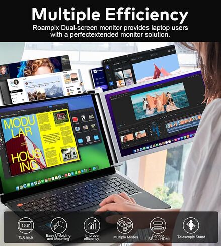 موسع شاشة الكمبيوتر المحمول ، 15.6 "FHD 1080P IPS جهاز محمول لجهاز الكمبيوتر المحمول ، موسع مراقب مزدوج لـ 13" -17.3 "أجهزة الكمبيوتر المحمولة ، متوافقة مع MacOs ، Windows in Saudi Arabia