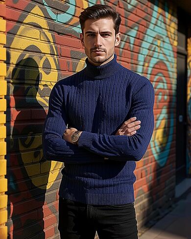 nine bull Mens Slim Fit Turtleneck Sweater Cable Knit Thermal Pullover Sweater in Kuwait