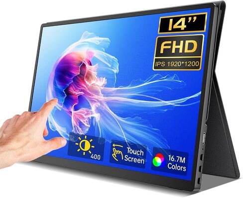 شاشة تعمل باللمس المحمولة 14 بوصة 1200p شاشة تعمل باللمس المحمولة مع حبل واقٍ من CNC Metal HDMI USB C 100 ٪ SRGB شاشات سفر متناهية الصغر للكمبيوتر المحمول ، الكمبيوتر الشخصي ، MAC ، الهاتف ، التبديل in Saudi Arabia