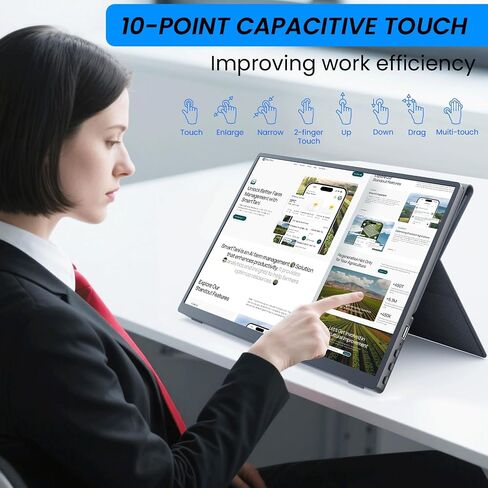 شاشة تعمل باللمس المحمولة 14 بوصة 1200p شاشة تعمل باللمس المحمولة مع حبل واقٍ من CNC Metal HDMI USB C 100 ٪ SRGB شاشات سفر متناهية الصغر للكمبيوتر المحمول ، الكمبيوتر الشخصي ، MAC ، الهاتف ، التبديل in Saudi Arabia