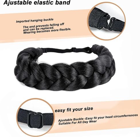 Bohemian Braided Headband Oversized Classic Wide Braids Adjustable Elastic Strap Synthetic Wig Headband Women's Braids Beauty Accessories (Beach Color) in Saudi Arabia