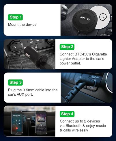 طقم سيارة بلوتوث بدون استخدام اليدين من كينيفو BTC480 (للسيارات المزودة بمدخل Aux 3.5 مم، حامل مغناطيسي، شاحن USB ثنائي المنفذ، اتصال متعدد النقاط) in Kuwait