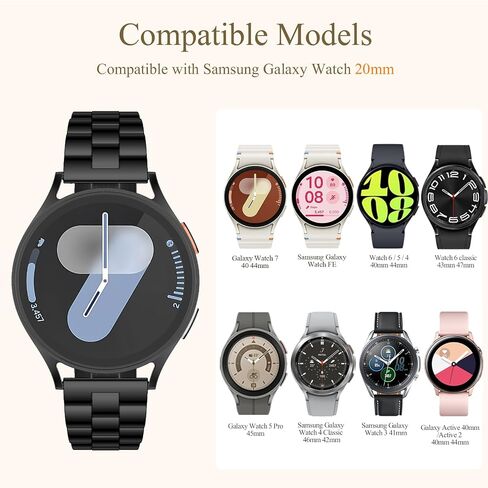 Slim Metal Compatible with Samsung Galaxy Watch 7/6/5/4 band, 20mm Stainless Steel Strap for Galaxy Watch Bands 40mm 44mm Women, Dressy Thin Chain Bands for Galaxy Watch FE/7/6/5/4/Active 2 in Saudi Arabia