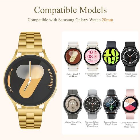 معدن نحيف متوافق مع Samsung Galaxy Watch 7/6/5/4 شريط ، حزام من الفولاذ المقاوم للصدأ 20 مم لأشرطة مراقبة Galaxy 40mm 44 مم نساء ، نطاقات سلسلة رقيقة أنيقة لمشاهدة Galaxy Fe/7/6/5/4/نشط 2 in Kuwait
