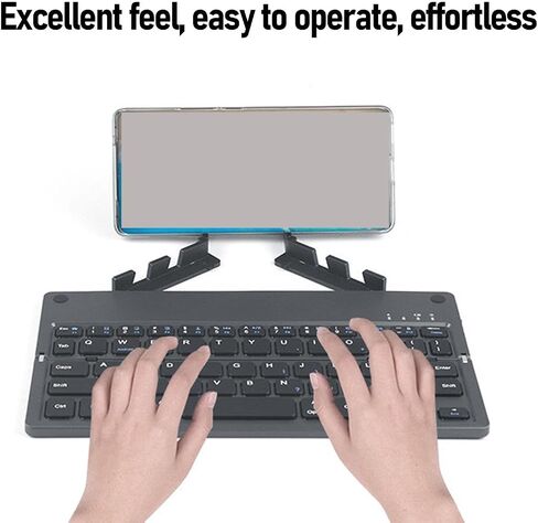 Yoidesu Foldable Bluetooth Keyboard, Mini Quiet Wireless Travel Keyboard with Phone Stand, Portable Lightweight Rechargeable for Mobile Phones, Tablets, laptops (Grey Black) in Saudi Arabia