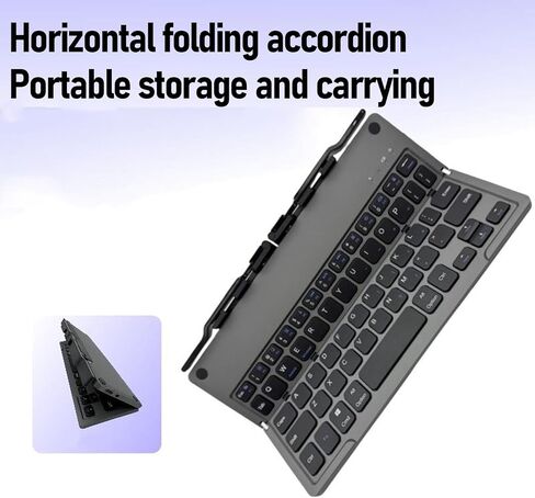 Yoidesu Foldable Bluetooth Keyboard, Mini Quiet Wireless Travel Keyboard with Phone Stand, Portable Lightweight Rechargeable for Mobile Phones, Tablets, laptops (Grey Black) in Saudi Arabia